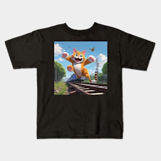 Cat Wanting To Be A Train Kids T-Shirt